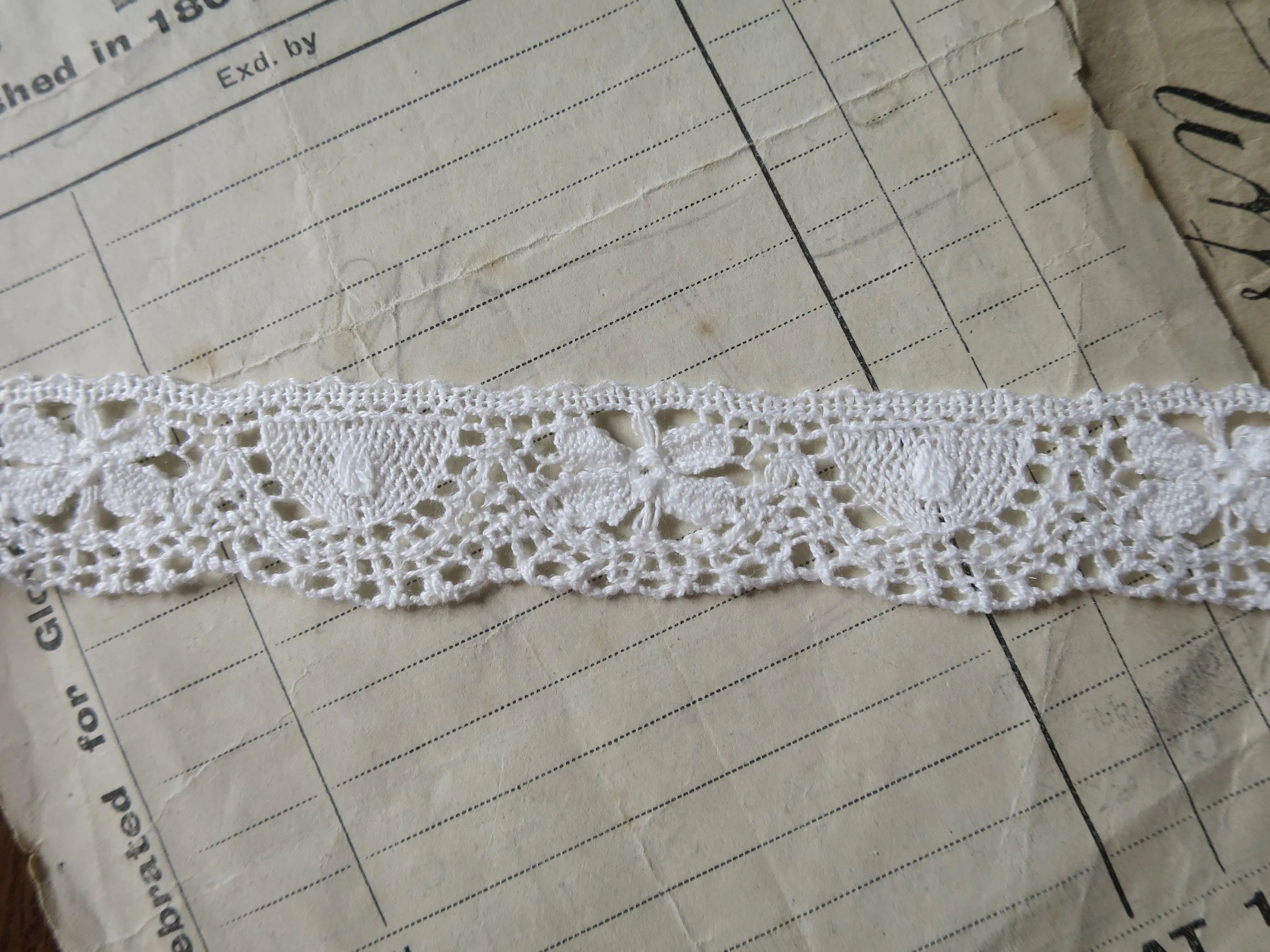 Off White English Nottingham Cluny Lace- Butterflies & Cartouches- 2.3 cm