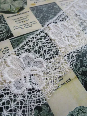 Off White English Nottingham Lace- Art Deco Rose Trellis Guipure
