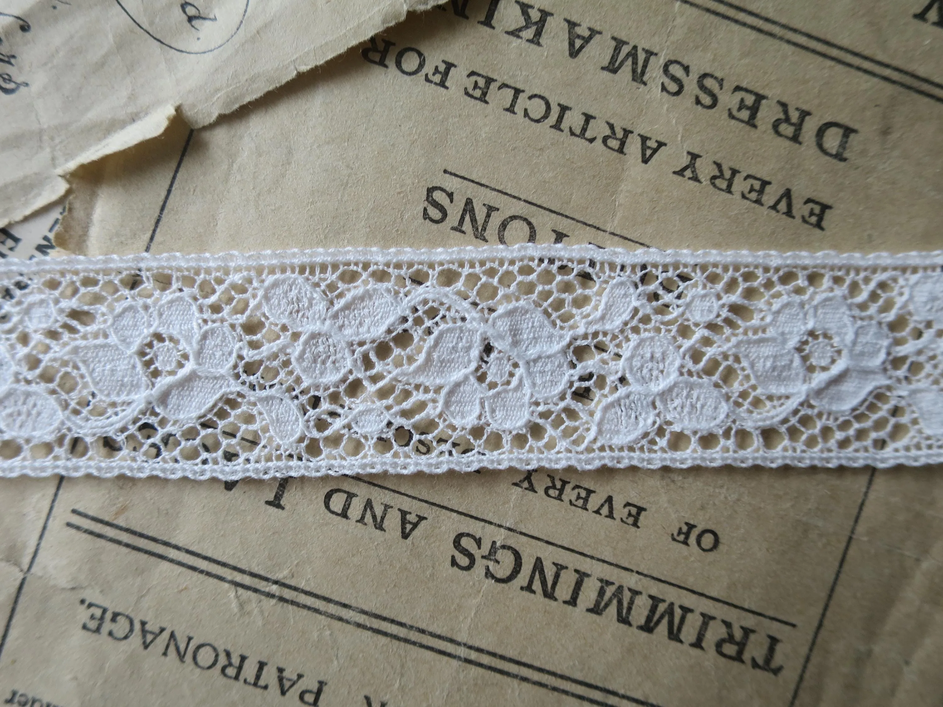 Off White English Nottingham Lace- Raised Floral Guipure- Insertion- 2.7 cm