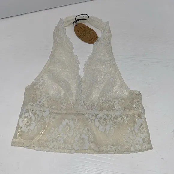 Only Hearts Bardot Halter Lace Bralette In Crème Fraiche Size Medium
