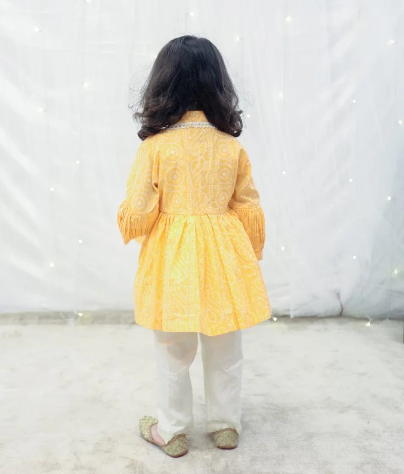 Orange Bhandhej Peplum Kurti Set