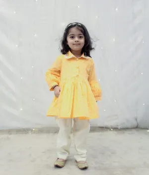 Orange Bhandhej Peplum Kurti Set