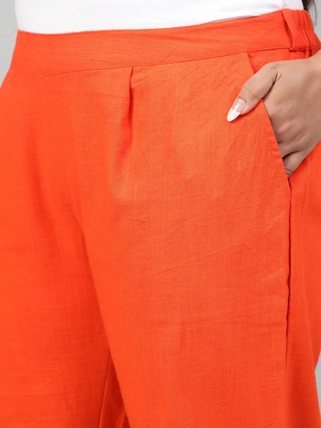 Orange Plus Size Ethnic Wear Cotton Slub Pants