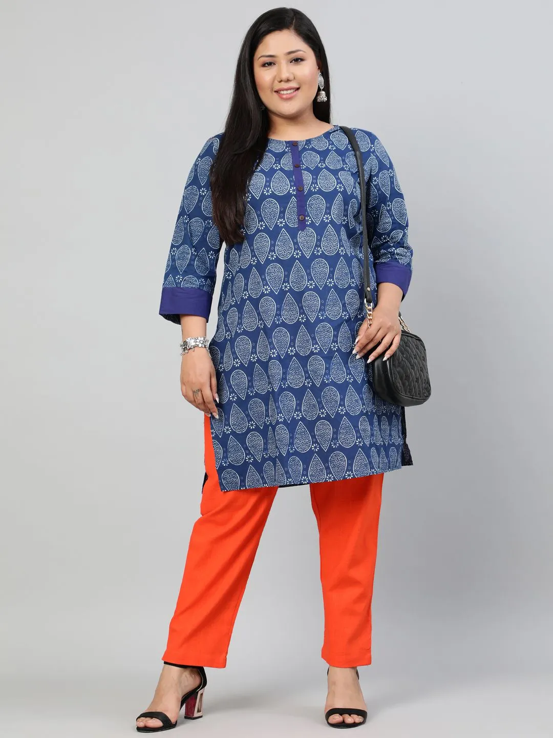 Orange Plus Size Ethnic Wear Cotton Slub Pants