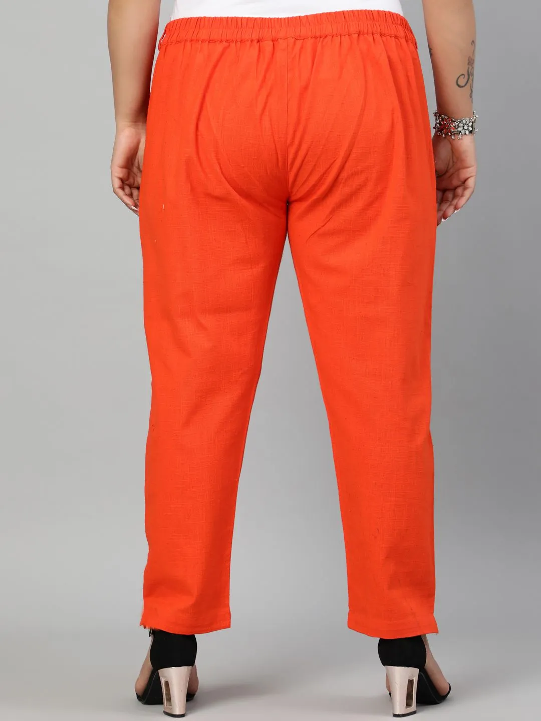 Orange Plus Size Ethnic Wear Cotton Slub Pants