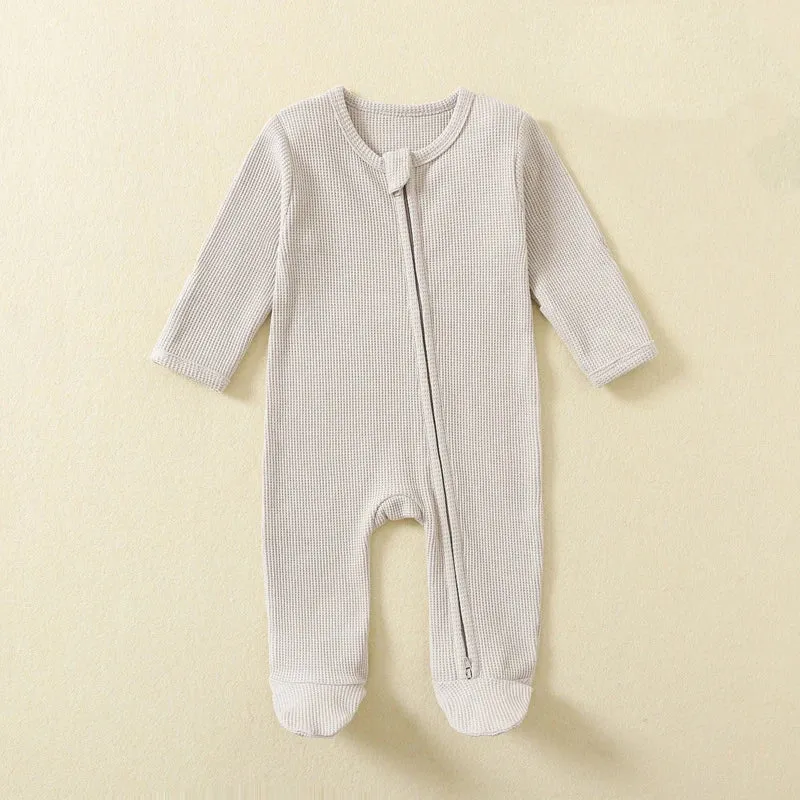 Organic Cotton Baby Rompers Waffle 100% Cotton Infant Boys Girls Jumpsuit Zipper Footed Solid Long-Sleeve Pajamas Sleepsuits