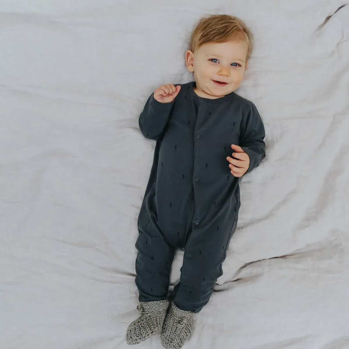 Organic Cotton Full Romper - Smoke