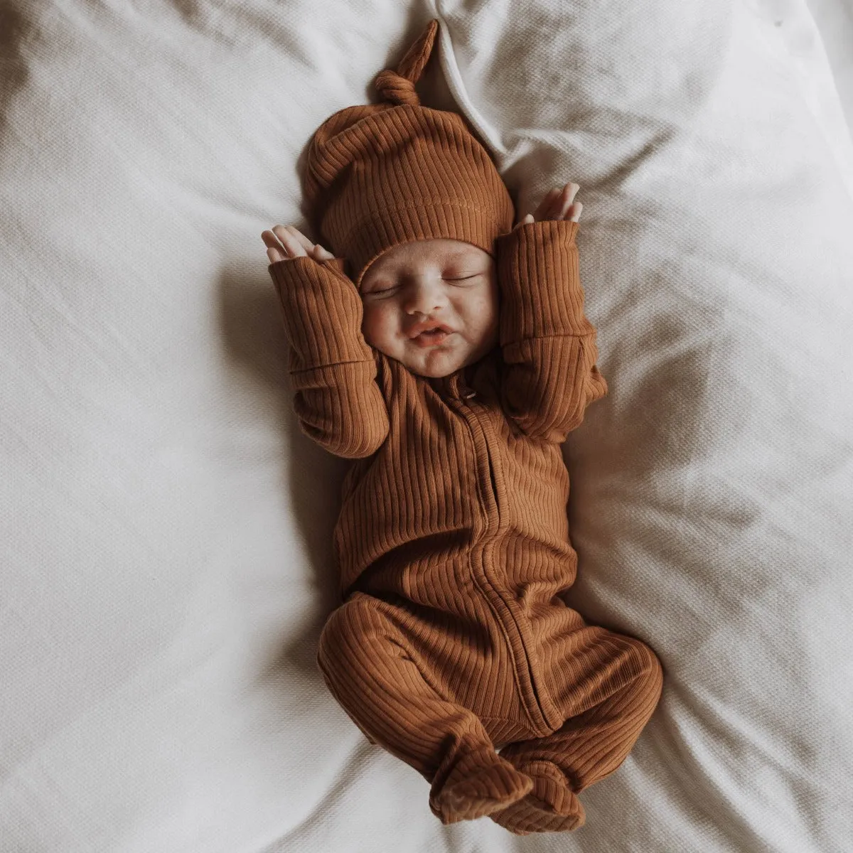 Organic Cotton Zip Romper - Cinnamon