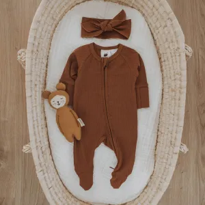 Organic Cotton Zip Romper - Cinnamon