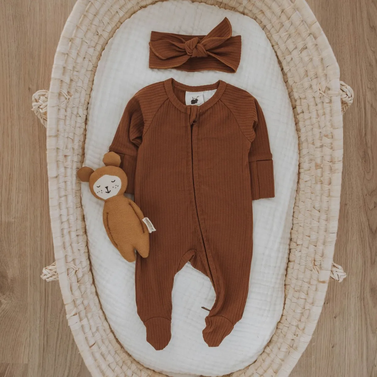 Organic Cotton Zip Romper - Cinnamon