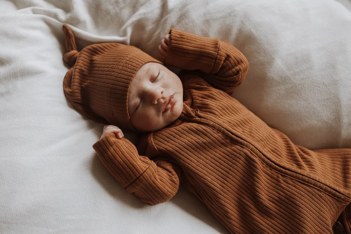 Organic Cotton Zip Romper - Cinnamon