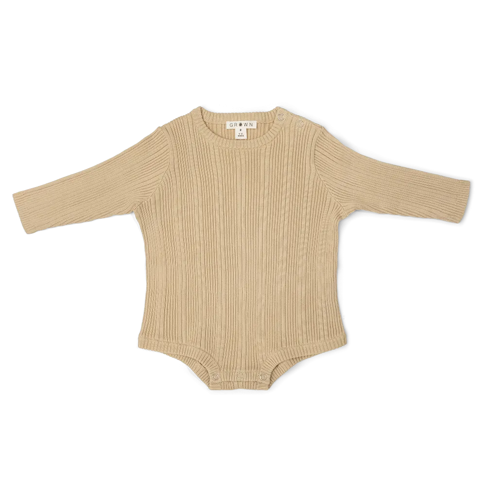 ORGANIC RIBBED ROMPER | OYSTER