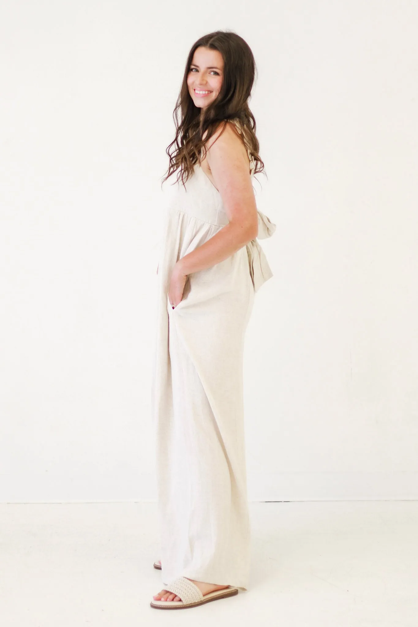 Outdoor Events Wide Leg Jumpsuit in Oatmeal