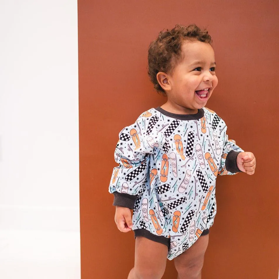 Oversized Cozy Romper - Retro Skateboard