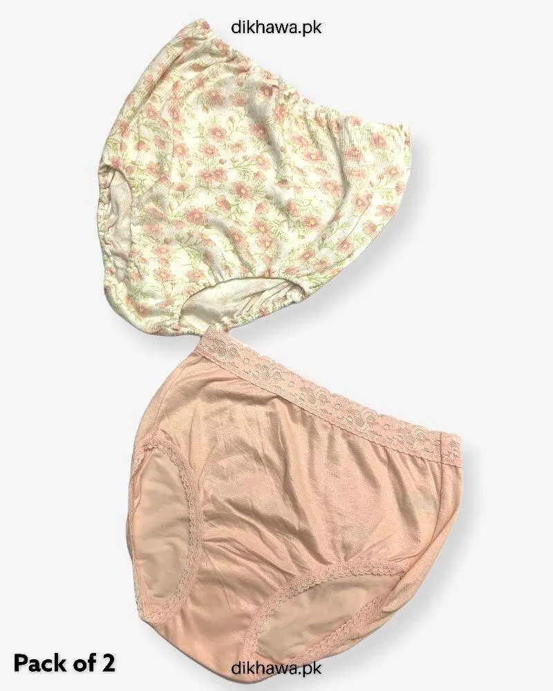 Pack of 2 Imported Stocklot Branded Cotton Panty Stretchable Cotton Lace Panty 2021