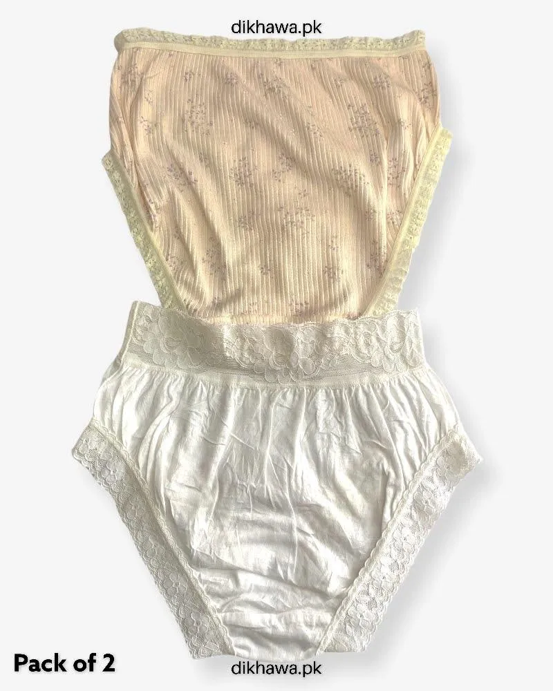 Pack of 2 Imported Stocklot Branded Cotton Panty Stretchable Cotton Lace Panty 2021