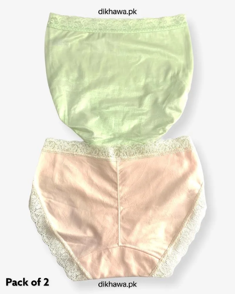 Pack of 2 Imported Stocklot Branded Cotton Panty Stretchable Cotton Lace Panty 2021