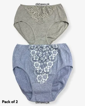 Pack of 2 Imported Stocklot Branded Cotton Panty Stretchable Cotton Lace Panty 2021