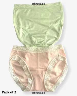 Pack of 2 Imported Stocklot Branded Cotton Panty Stretchable Cotton Lace Panty 2021