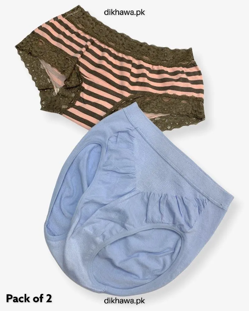 Pack of 2 Imported Stocklot Branded Cotton Panty Stretchable Cotton Lace Panty 2021