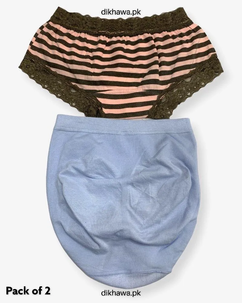 Pack of 2 Imported Stocklot Branded Cotton Panty Stretchable Cotton Lace Panty 2021
