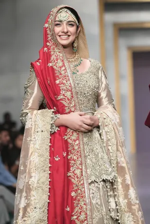 Pakistani Bridal Gold Peplum and Lehnga for Wedding #J4322