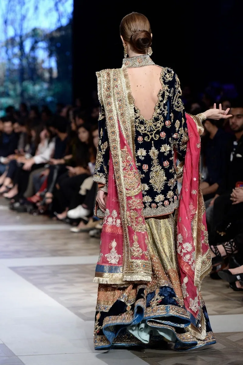 Pakistani Bridal Sharara with Velvet Shirt #C2091