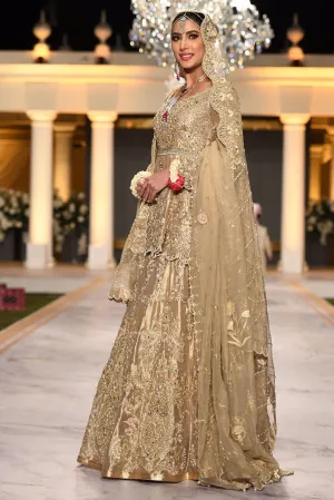 Pakistani Peplum Lehnga in Gold Color for Wedding #J4323