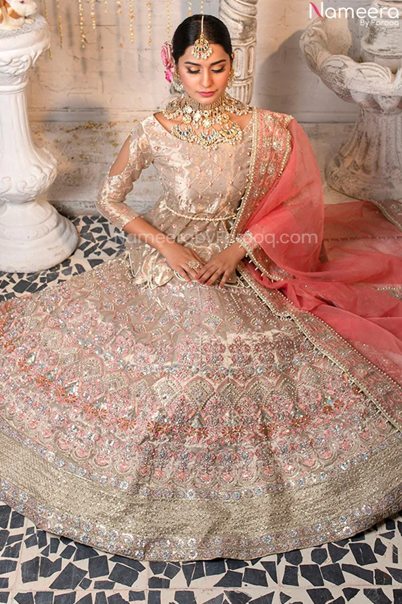 Pakistani White Peplum Dress Design with Lehenga #BN983