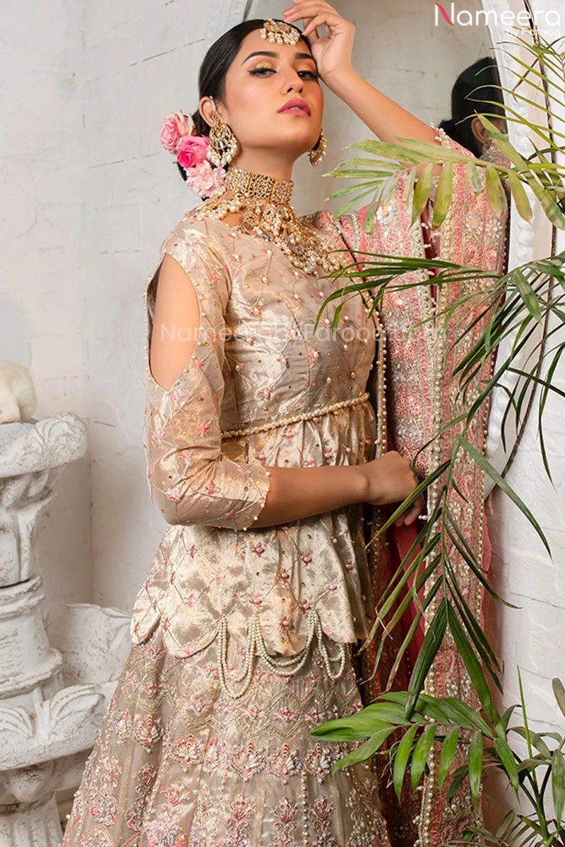 Pakistani White Peplum Dress Design with Lehenga #BN983