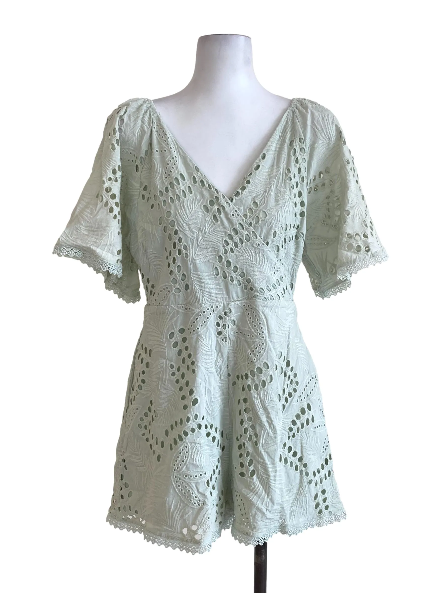 Pastel Green Eyelet Embroidered Romper