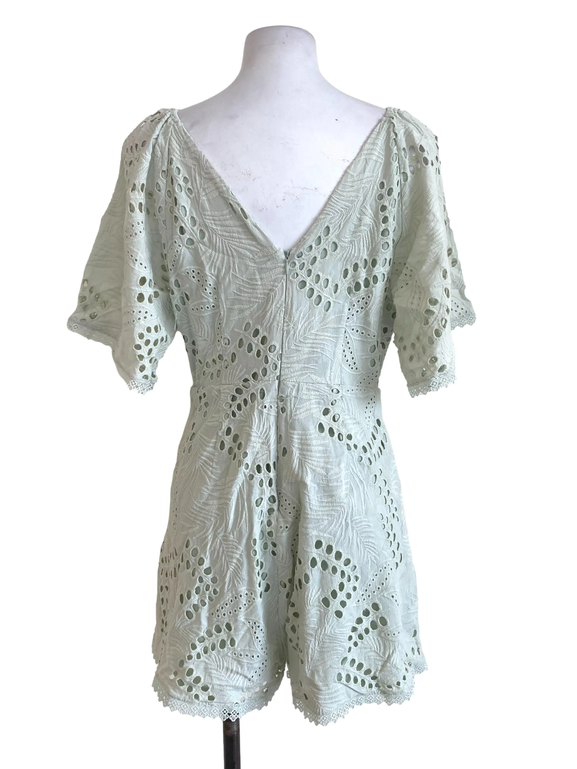 Pastel Green Eyelet Embroidered Romper
