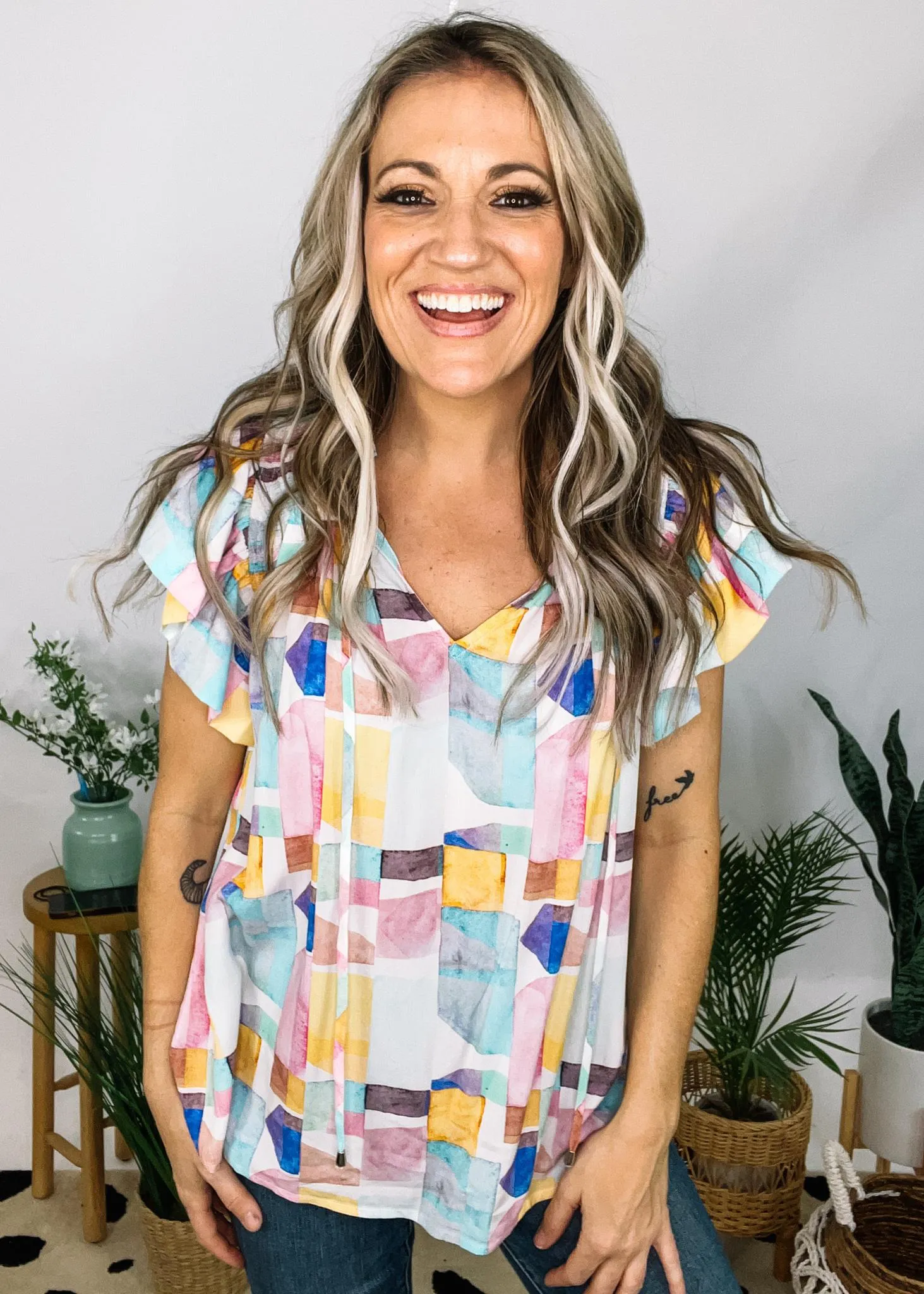 Pastel Printed Ruffle Top