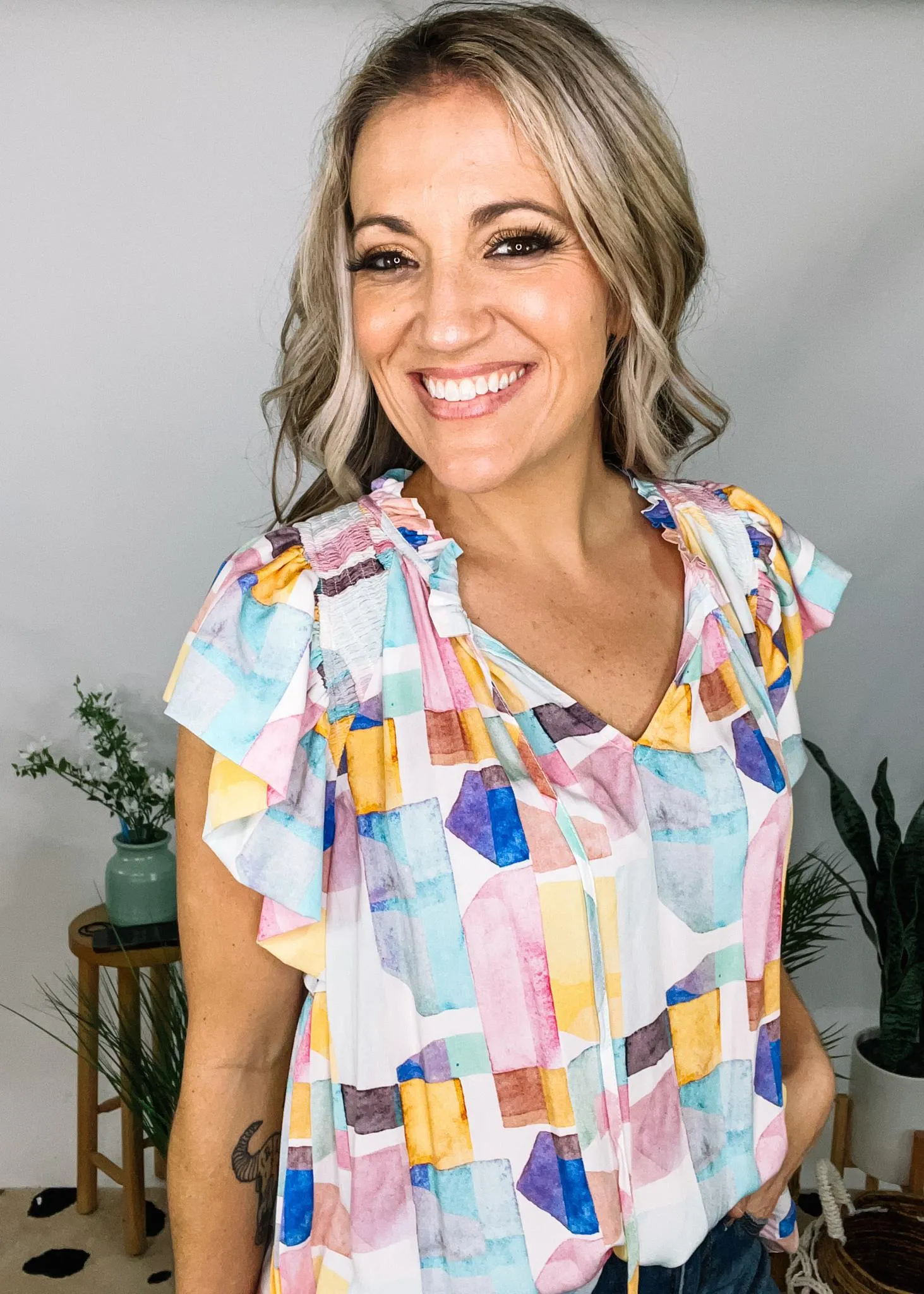 Pastel Printed Ruffle Top