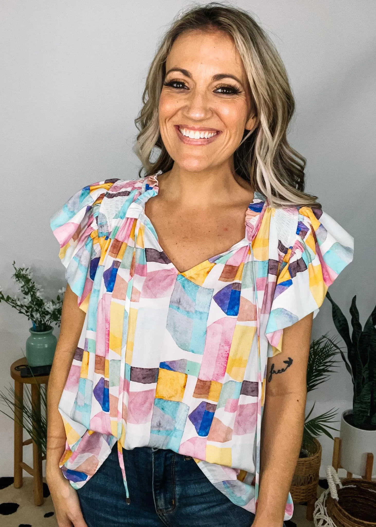 Pastel Printed Ruffle Top