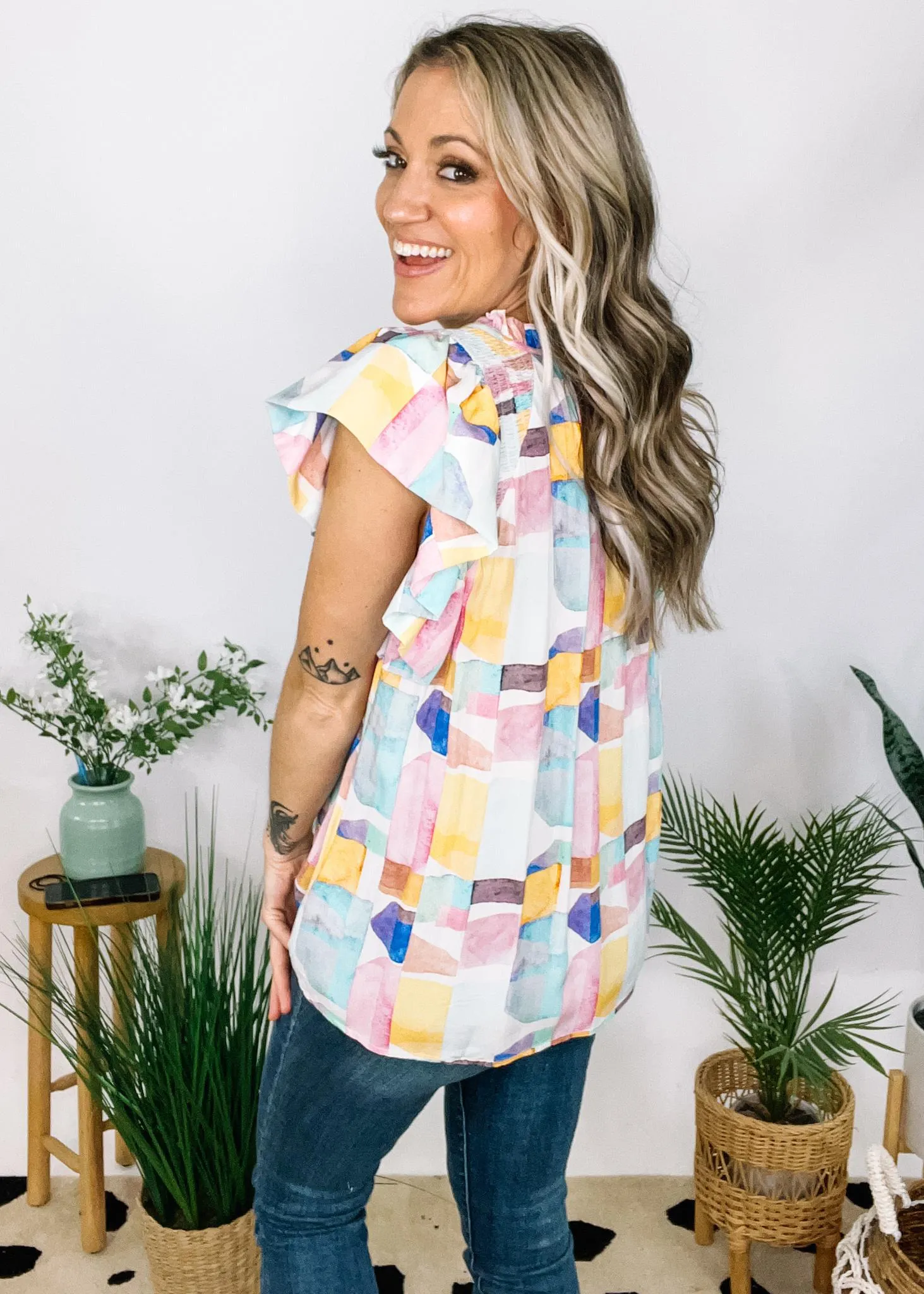Pastel Printed Ruffle Top