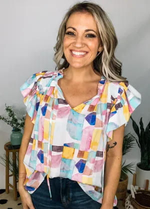 Pastel Printed Ruffle Top