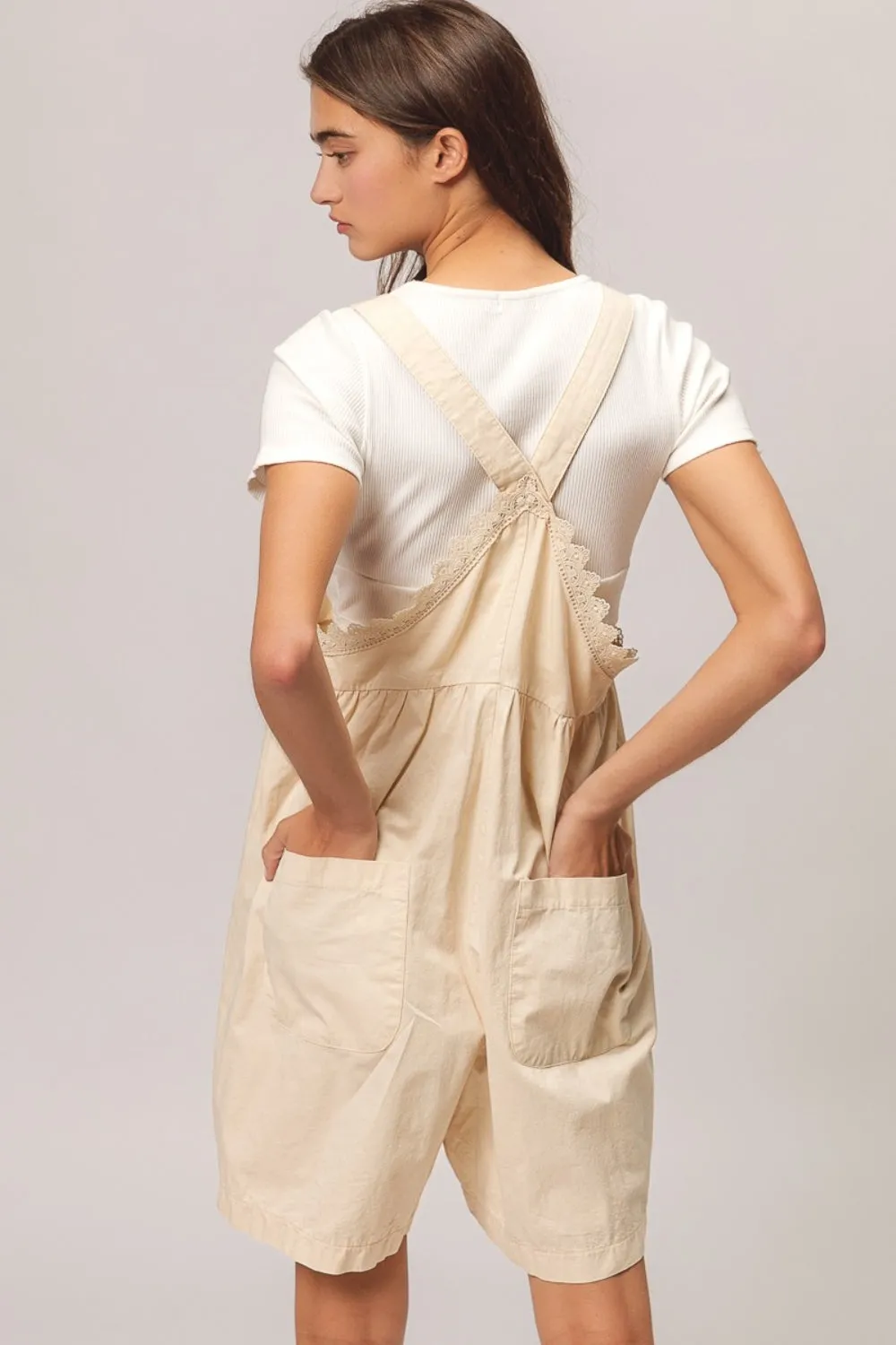 Patch Pocket Lace Trim Rompers