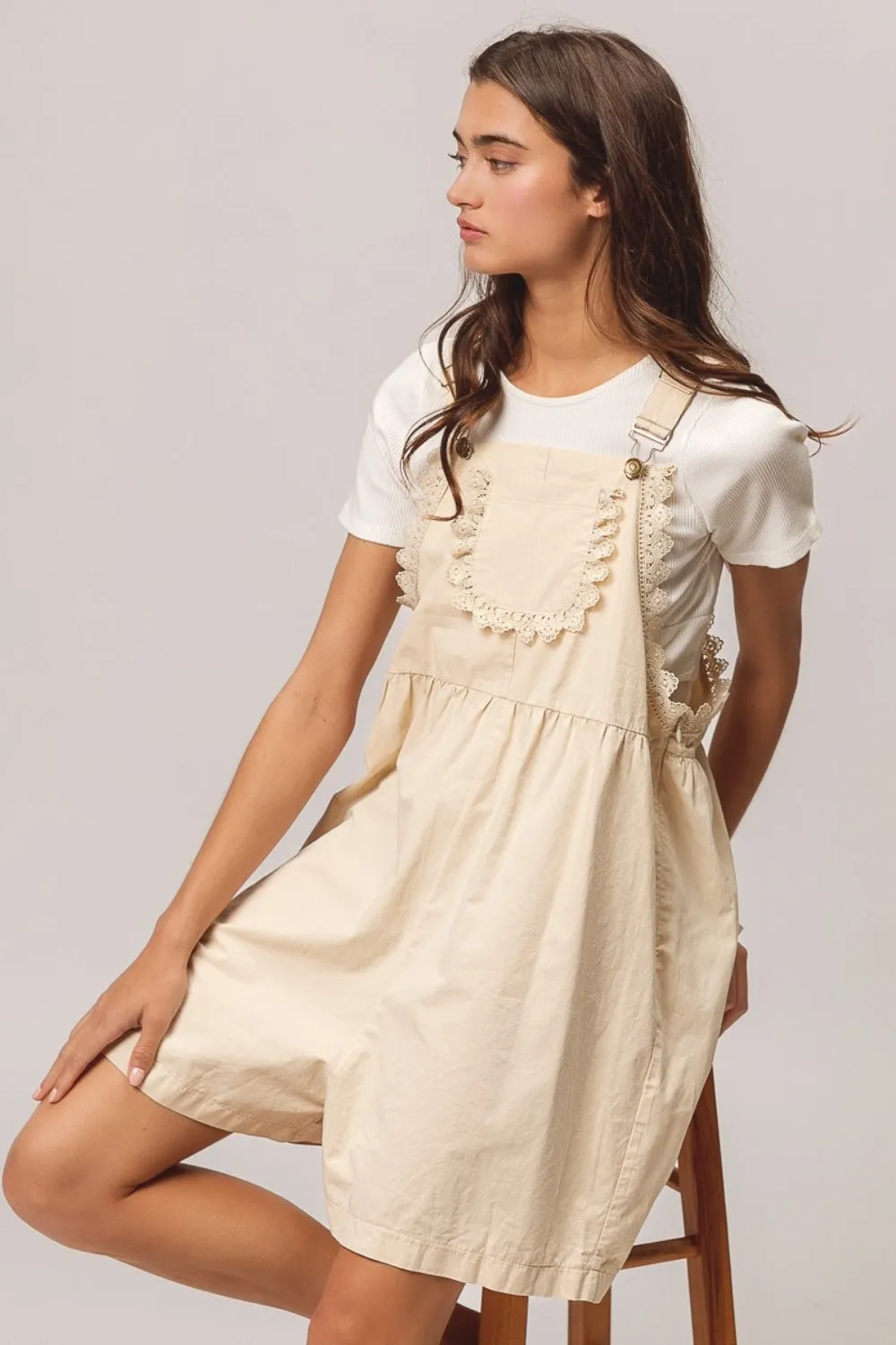Patch Pocket Lace Trim Rompers