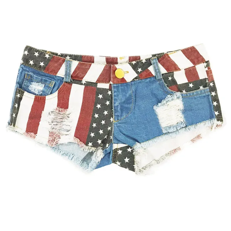 Patriot Low-Rise Frayed Hem Denim Hot Shorts