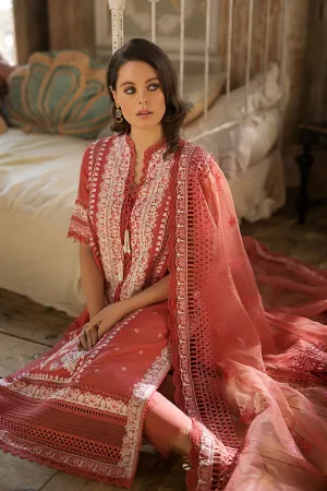 Peach Color Lawn Kameez Trouser Pakistani Party Wear for Festive Eid