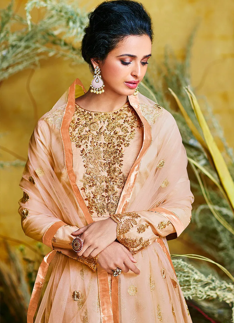 Peach Peplum Style Lehenga Suit