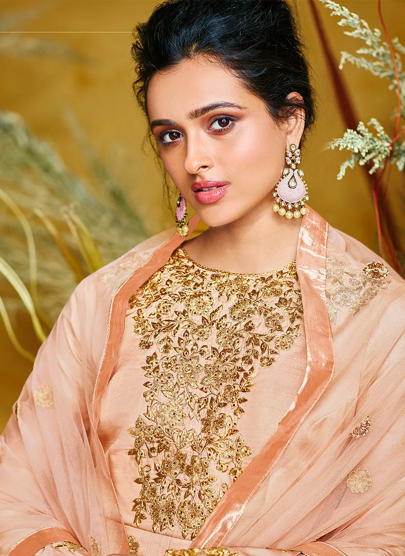 Peach Peplum Style Lehenga Suit