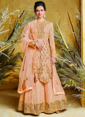 Peach Peplum Style Lehenga Suit