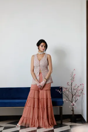 Pearl Embroidered Peplum Top With Sharara
