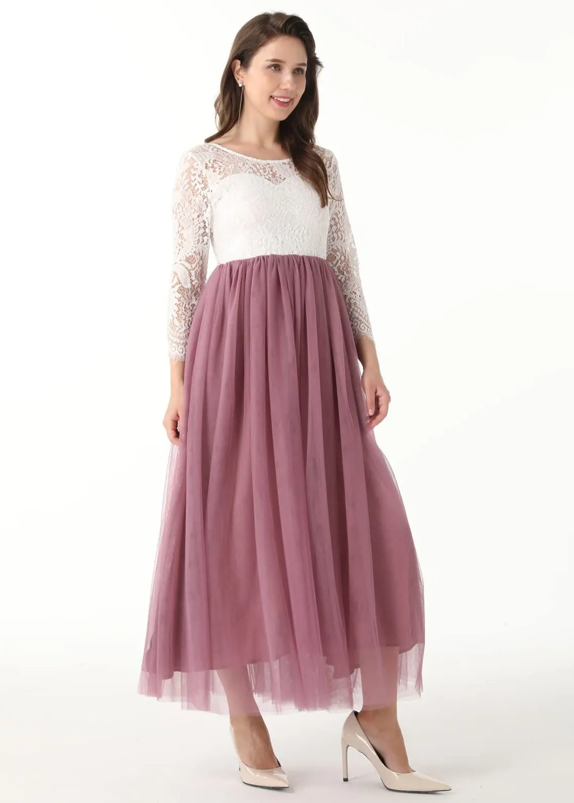 Peony Lace Dress for Women in Mauve
