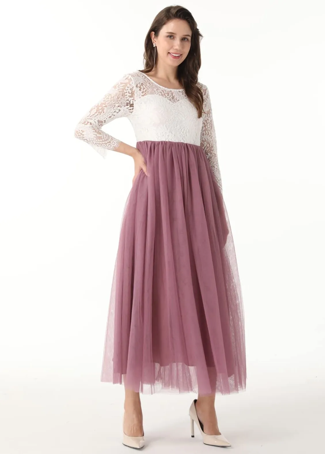 Peony Lace Dress for Women in Mauve