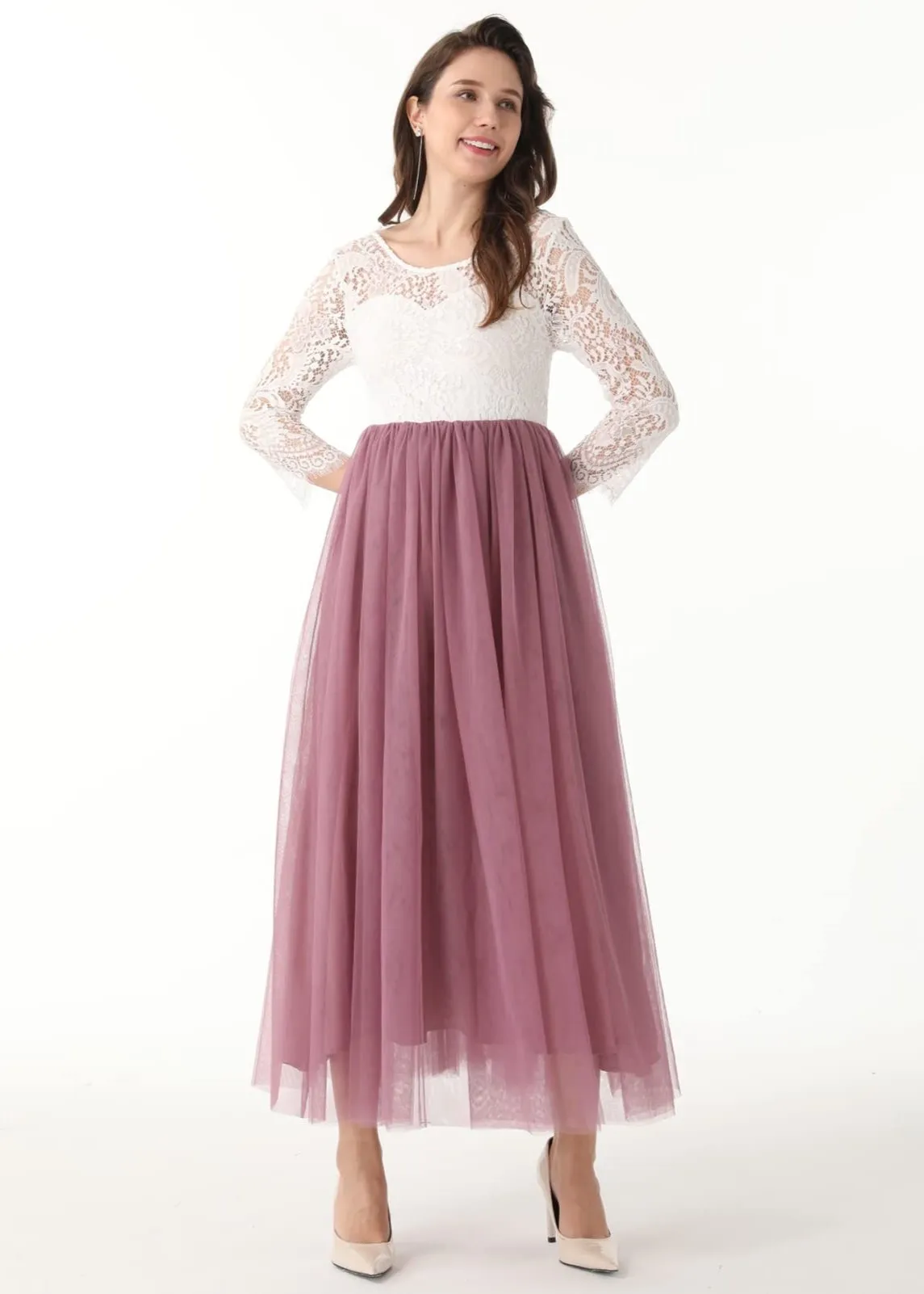 Peony Lace Dress for Women in Mauve