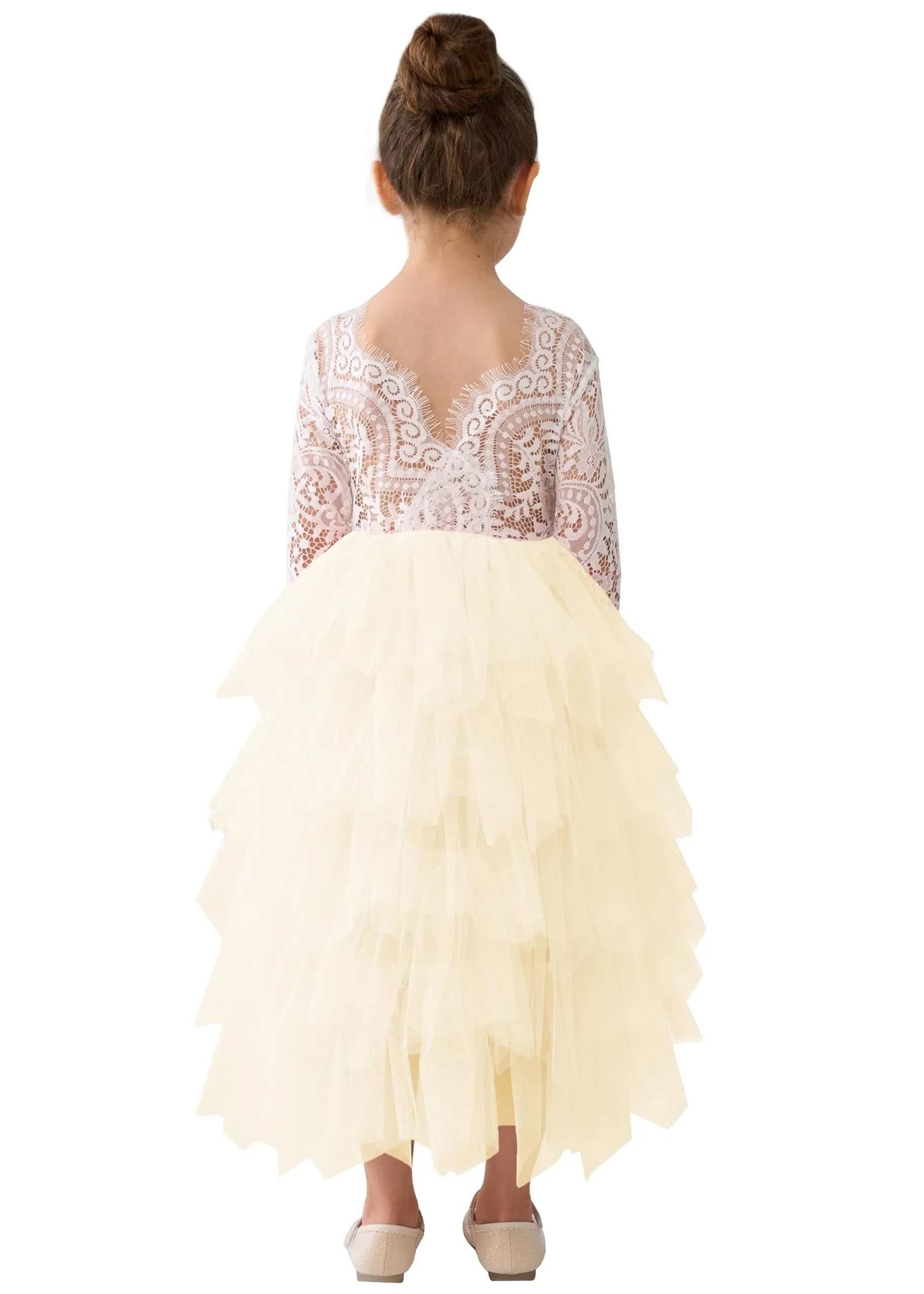 Peony Lace Flower Girl Dress in Ivory (tiered)