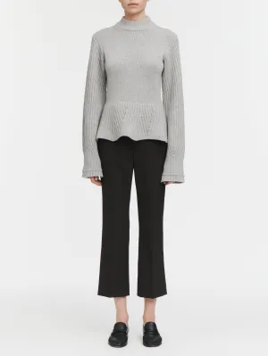 Peplum Mock Neck Sweater in Heather Grey